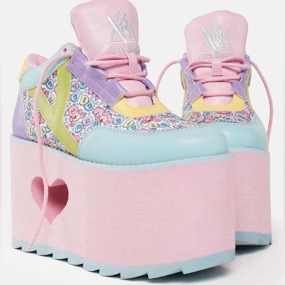 YRU Shoes - Y.R.U. X Dolls Kill Pastel Qozmo Lo Care Bears Platform Sneakers